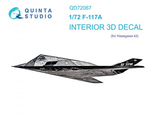 Quinta Studio QD72067 F-117A 3D-Printed &amp;amp; coloured Interior on decal paper (Hasegawa) 1/72