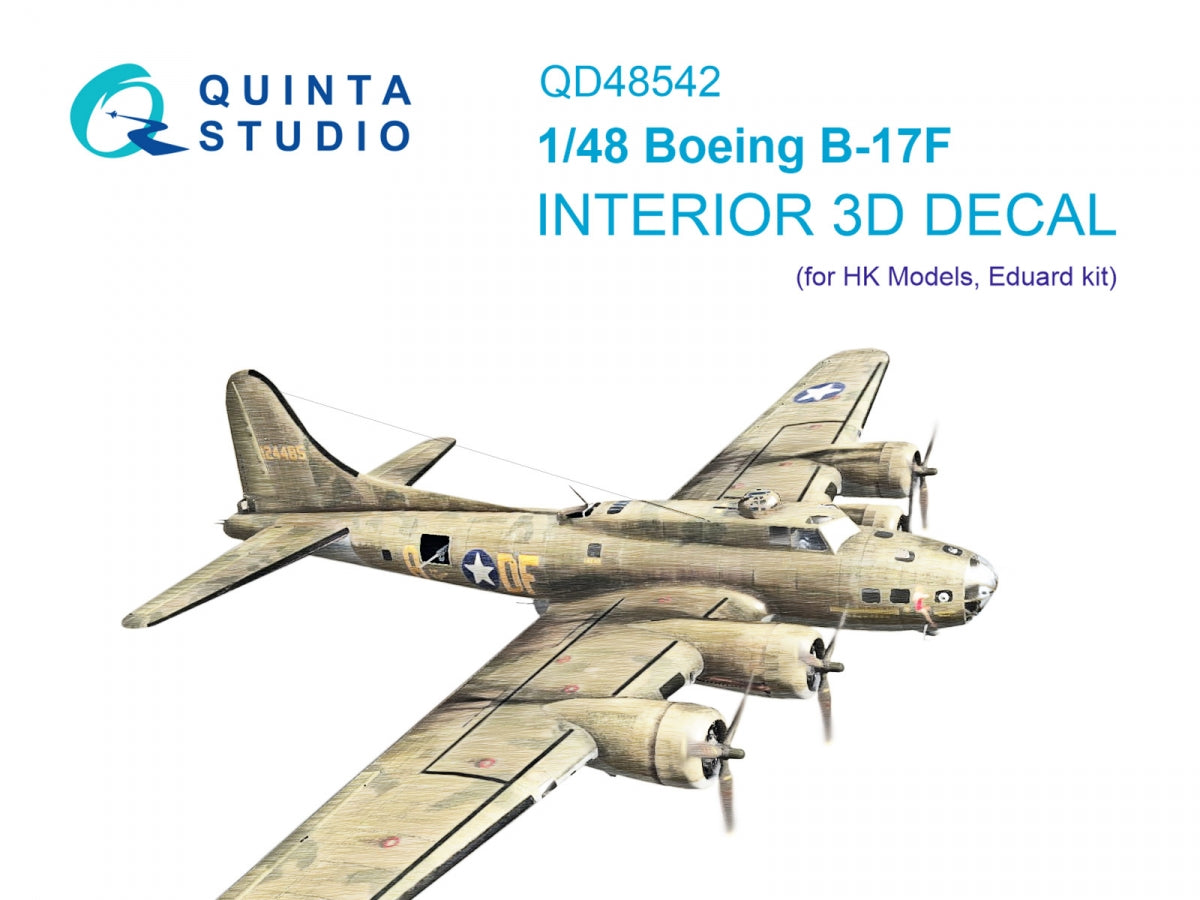Quinta Studio QDS-48542 Boeing B-17F 3D-Printed &amp; colored Interior on decal paper (HK models, Eduard) (small version) 1/48