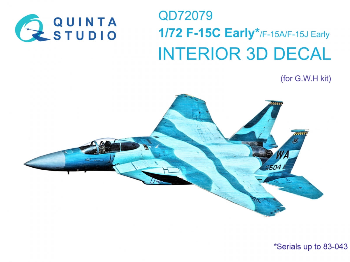 Quinta Studio QD72079 F-15C Early/F-15A/F-15J early 3D-Printed &amp;amp; colored Interior on decal paper (GWH) 1/72