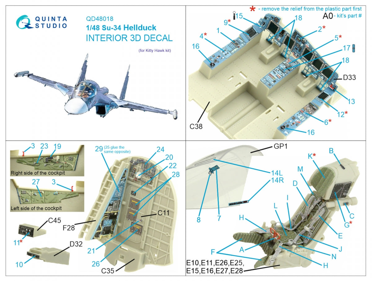 Quinta Studio QD48018 Su-34 3D-Printed coloured Interior on decal paper (KittyHawk) 1/48 – zdjęcie 2