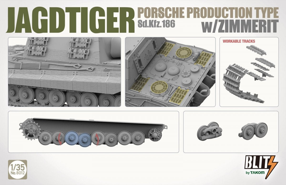 Takom 8012 JAGDTIGER PORSCHE PRODUCTION TYPE Sd.Kfz.186 w/ZIMMERIT 1/35 – zdjęcie 6