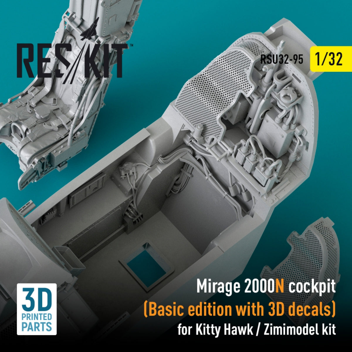 RESKIT RSU32-0095 MIRAGE 2000N COCKPIT (BASIC EDITION WITH 3D DECALS) FOR KITTY HAWK / ZIMIMODEL KIT (3D PRINTED) 1/32 – zdjęcie 2
