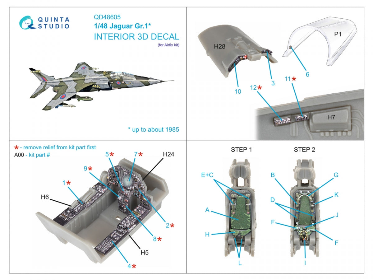 Quinta Studio QD48605 Jaguar Gr.1 3D-Printed &amp;amp; coloured Interior on decal paper (Airfix) 1/48 – zdjęcie 2