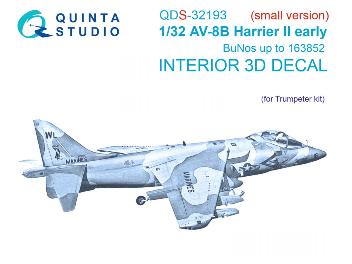 Quinta Studio QDS-32193 AV-8B Harrier II early 3D-Printed & coloured Interior on decal paper (Trumpeter) (small) 1/32