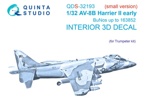 Quinta Studio QDS-32193 AV-8B Harrier II early 3D-Printed &amp;amp; coloured Interior on decal paper (Trumpeter) (small) 1/32
