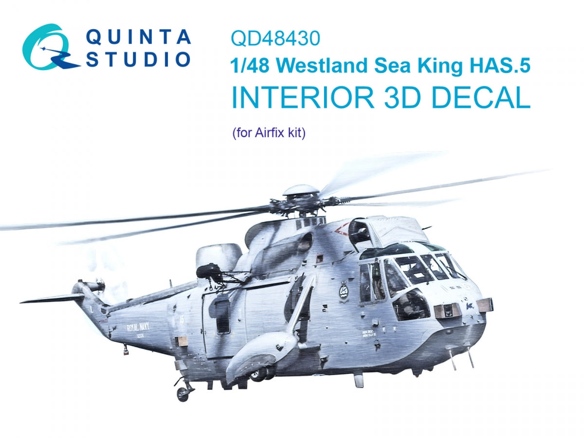 Quinta Studio QD48430 Westland Sea King HAS.5 3D-Printed &amp;amp; coloured Interior on decal paper (Airfix) 1/48