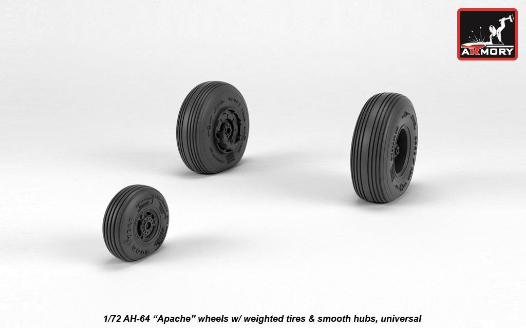 Armory Models AW72335 AH-64 Apache wheels w/ weighted tires, smooth hubs 1/72 – zdjęcie 2