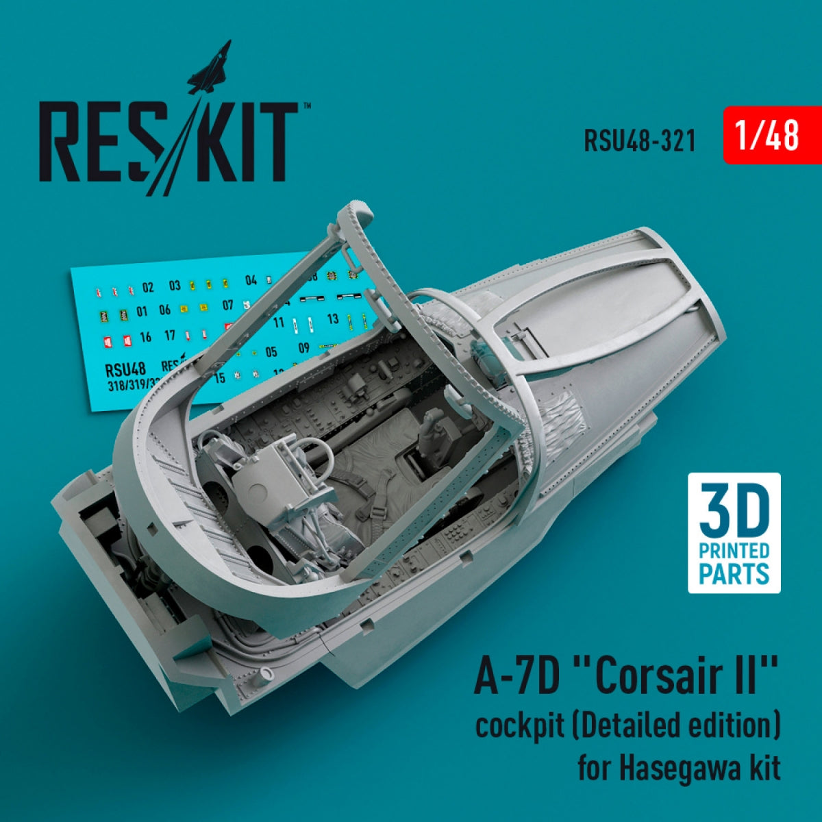RESKIT RSU48-0321 A-7D &amp;quot;Corsair II&amp;quot; cockpit (Detailed edition) for Hasegawa kit (3D Printed) 1/48 – image 2