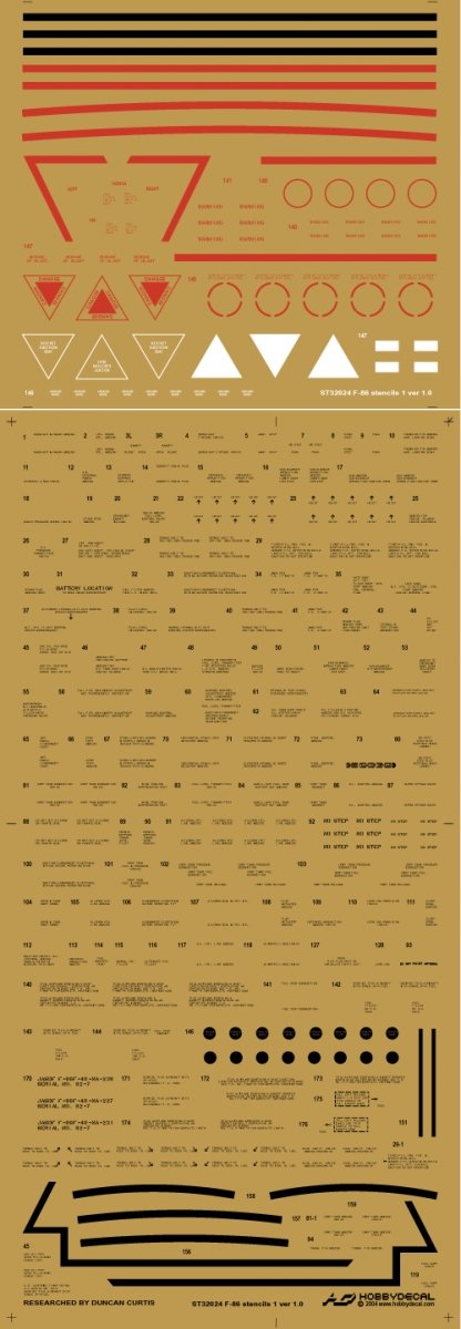 HobbyDecal ST32024V1 F-86 Stencils 1 ver 1 1/32