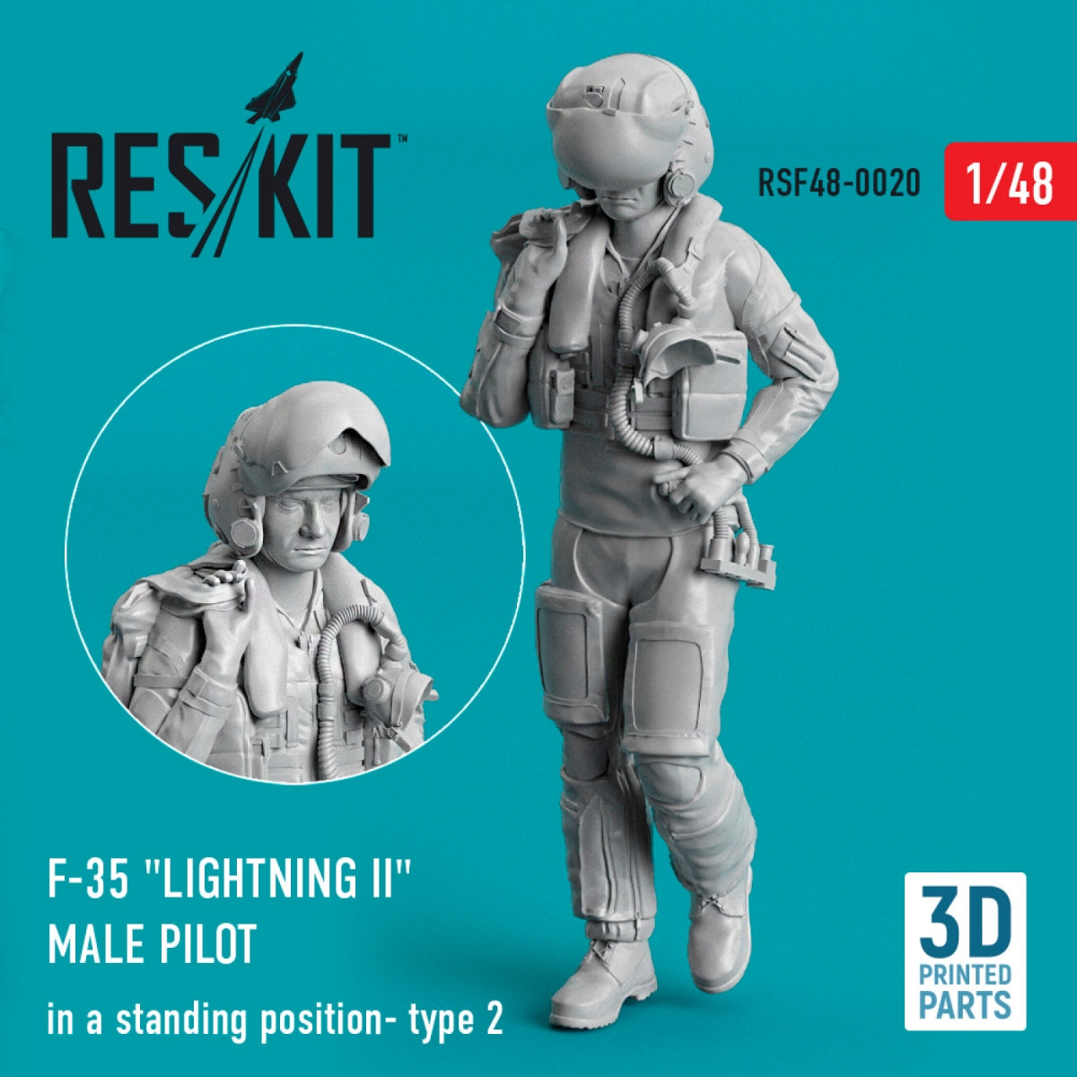 RESKIT RSF48-0020 F-35 &amp;quot;LIGHTNING II&amp;quot; MALE PILOT (IN A STANDING POSITION - TYPE 2) (3D PRINTED) 1/48