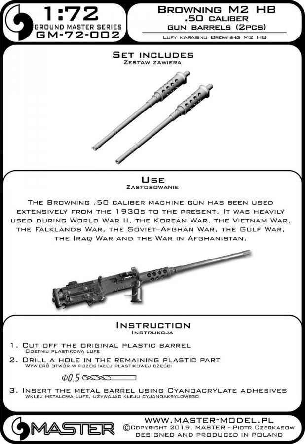Master GM-72-002 Browning M2 (Heavy Barrel) .50 caliber (12.7mm) - gun barrels (2pcs) 1/72 – image 5