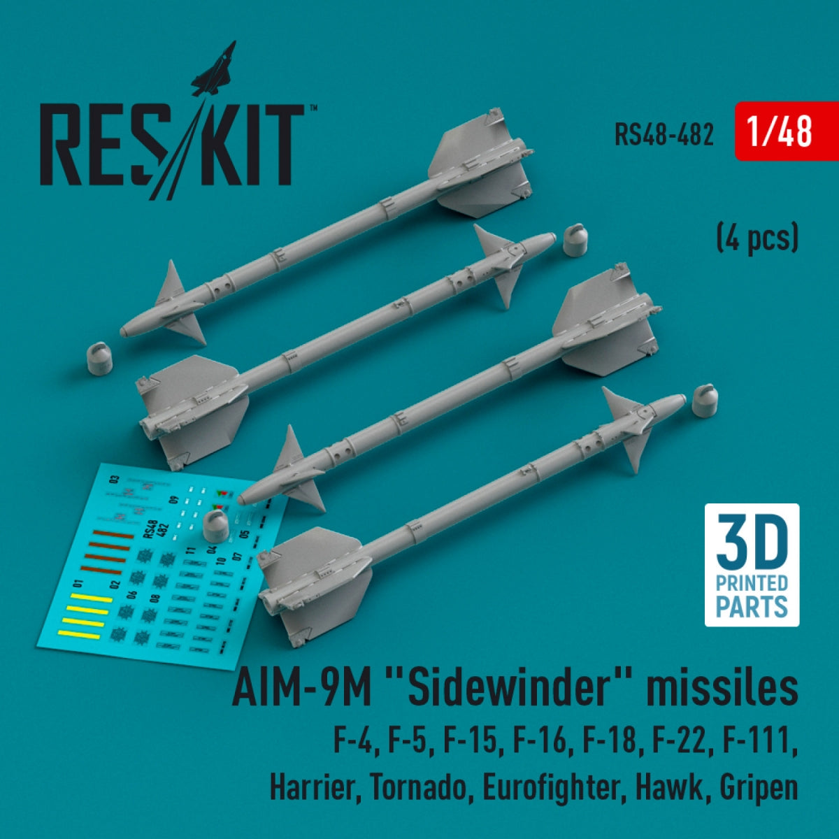 RESKIT RS48-0482 AIM-9M "Sidewinder" missiles (4 pcs) (3D Printed) 1/48