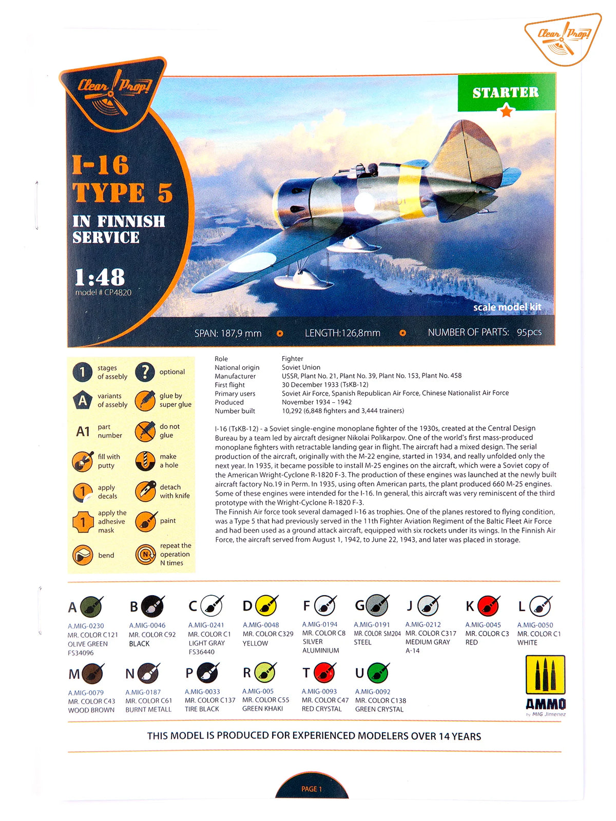 Clear Prop! CP4820 I-16 Type 5 In Finnish Service 1/48 – image 3