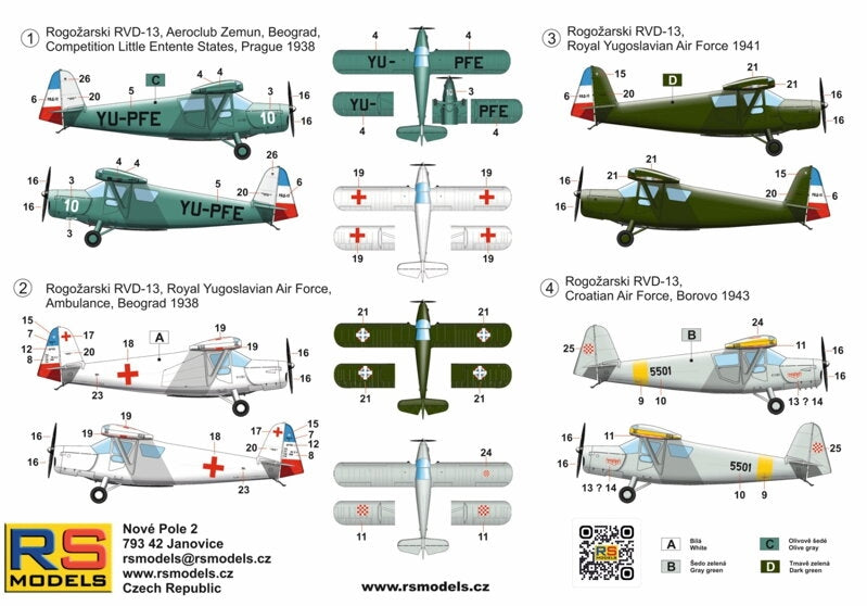RS Models 94027 Rogozarski RVD-13 Polish Touring Plane 1/72