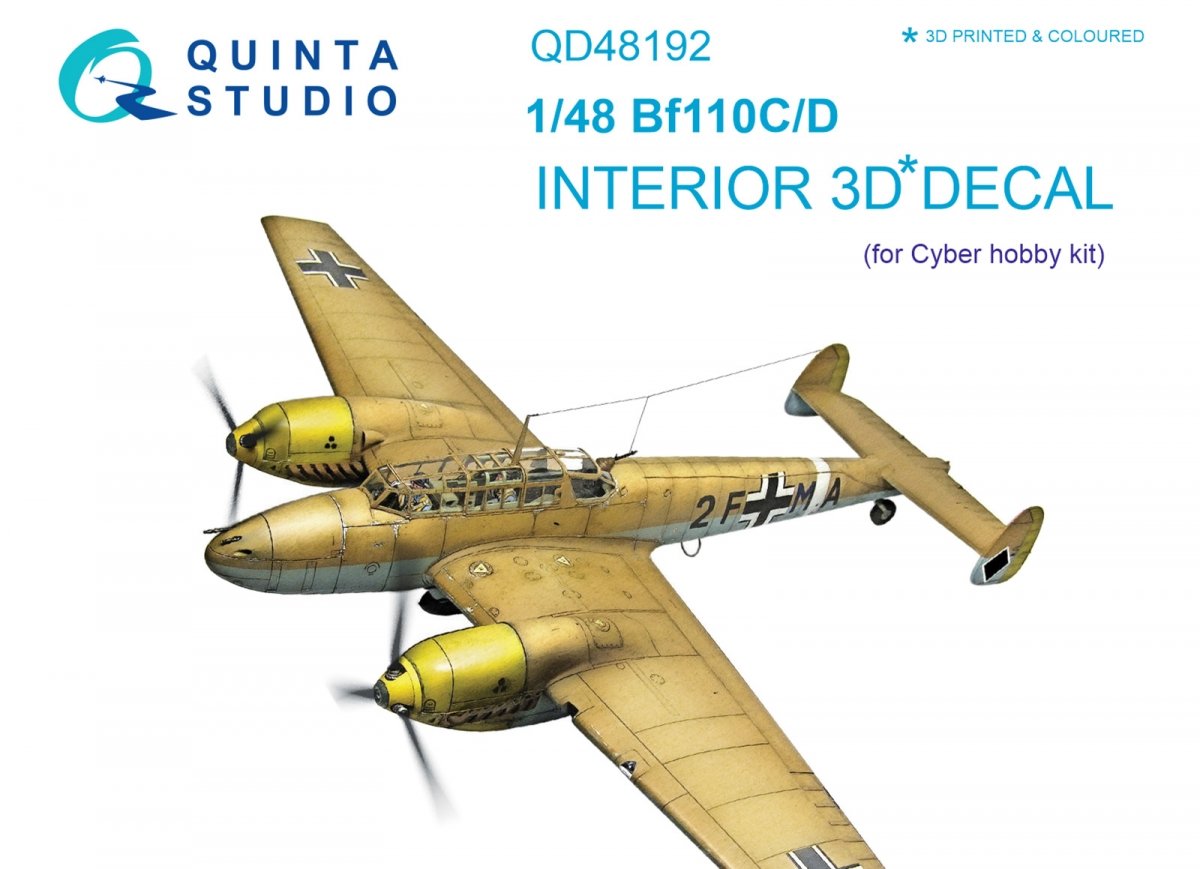 Quinta Studio QD48192 Bf 110C/D 3D-Printed &amp; colored Interior on decal paper (for Cyber-hobby kit) 1/48