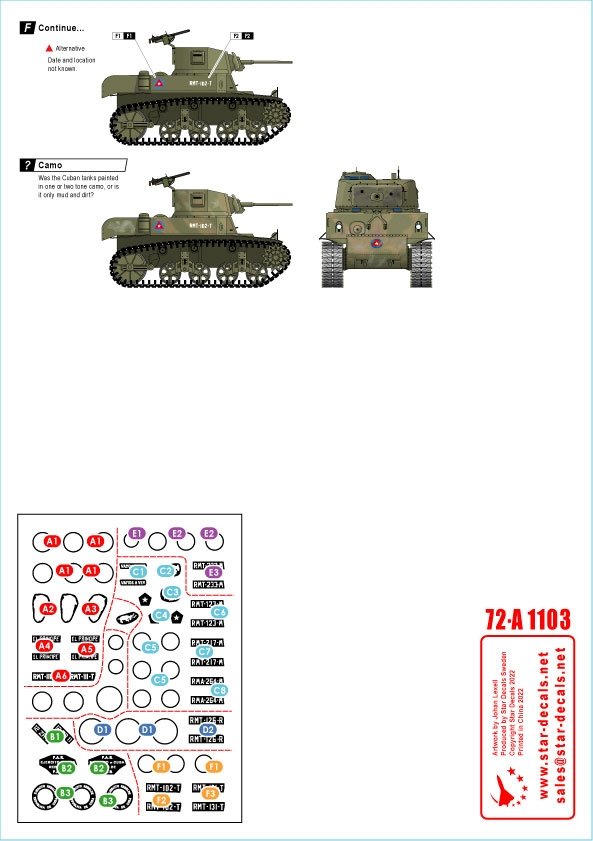 Star Decals 72-A1103 Tanks &amp;amp; AFVs in Cuba # 1. M4A3E8 Sherman, A34 Comet, Staghound, Greyhound, M3A1 White Scout Car, M3A1 Stuart. 1/72 – zdjęcie 3
