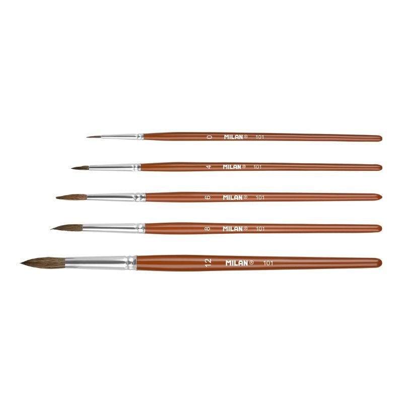 Milan 10461 Blister pack 5 round brushes (goat &amp;amp; synthetic hair) 101 series no 0, 4,6, 8 and 12 – zdjęcie 2