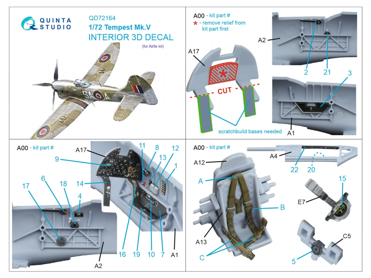 Quinta Studio QD72164 Tempest Mk.V 3D-Printed colored Interior on decal paper (Airfix) 1/72 – image 2