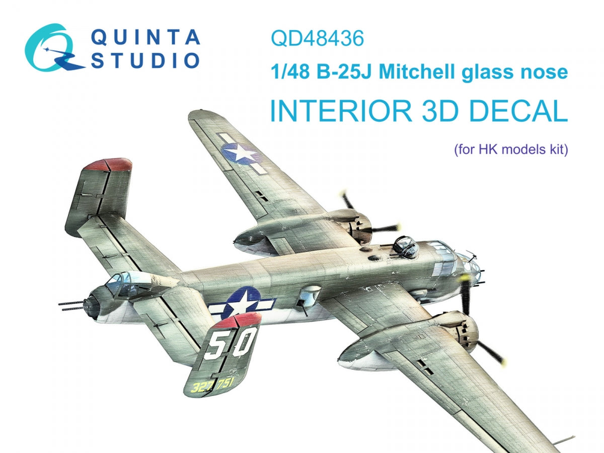 Quinta Studio QD48436 B-25J Mitchell Glass Nose 3D-Printed colored Interior on decal paper (HK models) 1/48