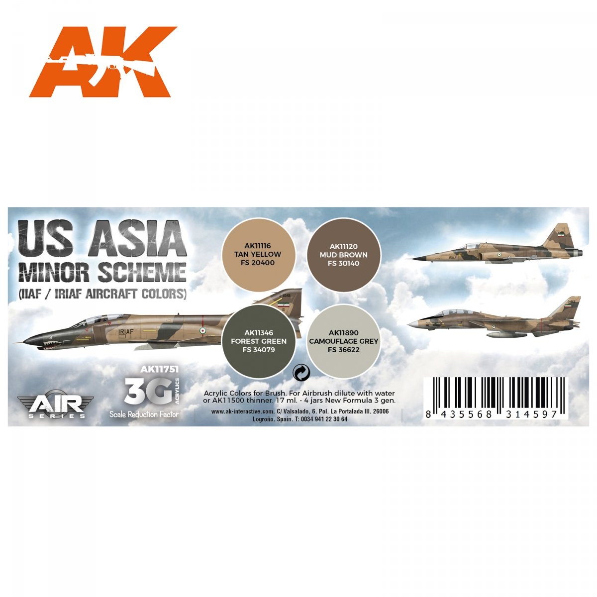 AK Interactive AK11751 US ASIA MINOR SCHEME (IIAF / IRIAF AIRCRAFT COLORS) 4x17 ml – zdjęcie 2