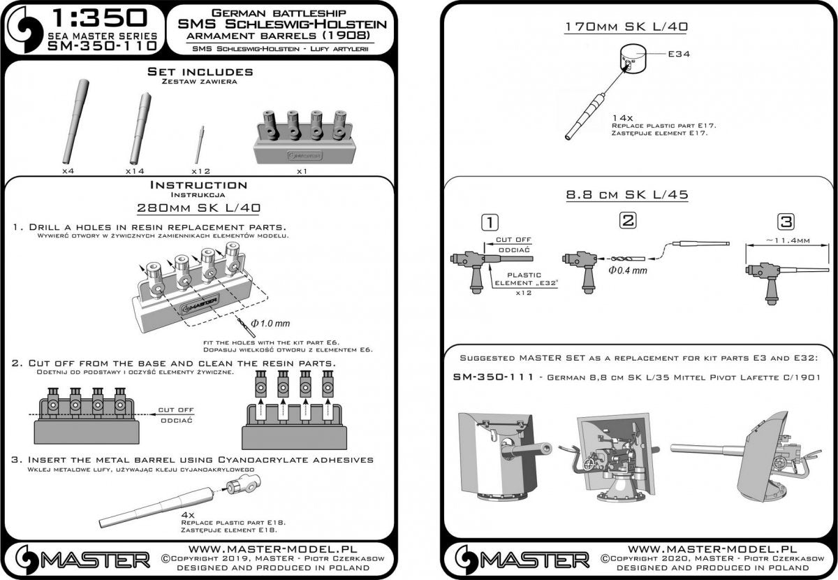 Master SM-350-110 Schleswig-Holstein (1908) - uzbrojenie do modelu Trumpetera 1/350 – immagine 5