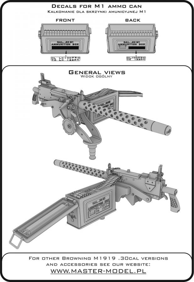 Master GM-35-092 Browning M1919 A4 .30 cal (7,62mm) - mocowanie E6160 - używany np. na M4 Sherman, T17E1 Staghound 1/35