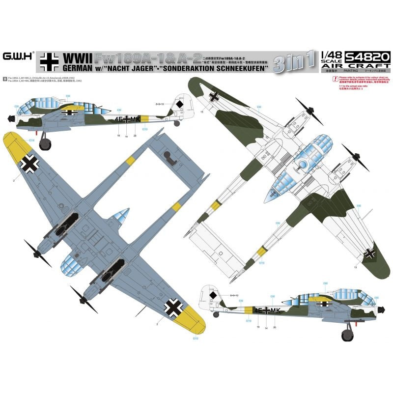Great Wall Hobby S4820 Fw189A-1&amp;amp;A-2 /w &amp;quot;Nacht Jager&amp;quot; - &amp;quot;Sonderaktion Schneekufen&amp;quot; 1/48 – zdjęcie 3