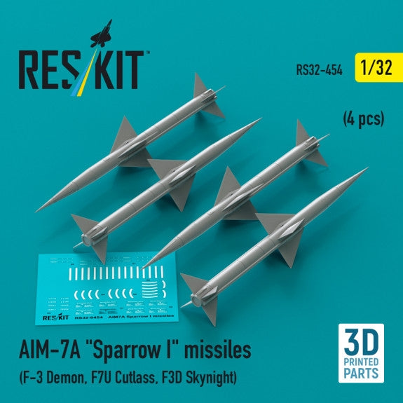 RESKIT RS32-0454 AIM-7A &amp;quot;Sparrow I&amp;quot; missiles (4 pcs) (3D Printed) 1/32