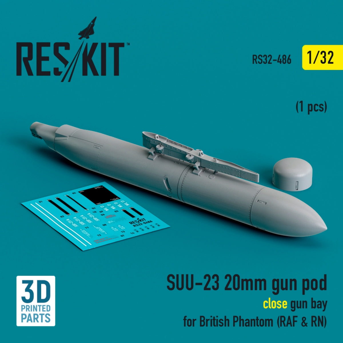 RESKIT RS32-0486 SUU-23 20mm gun pod (close gun bay) for British Phantom (RAF &amp;amp; RN) (1 pcs) (3D Printed) 1/32 – image 2