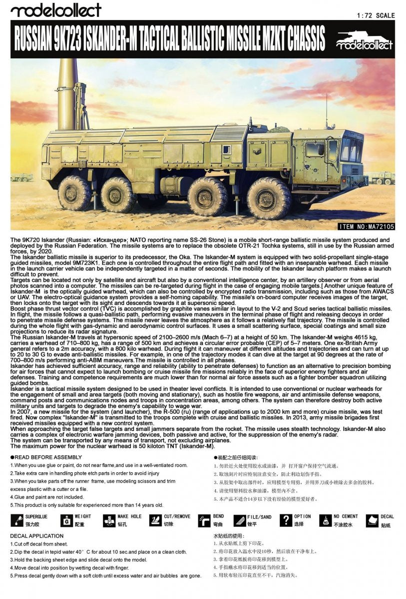 Modelcollect PP72002 Russian 9K723 Iskander-M Tactical ballistic missile MZKT 1/72 – zdjęcie 3