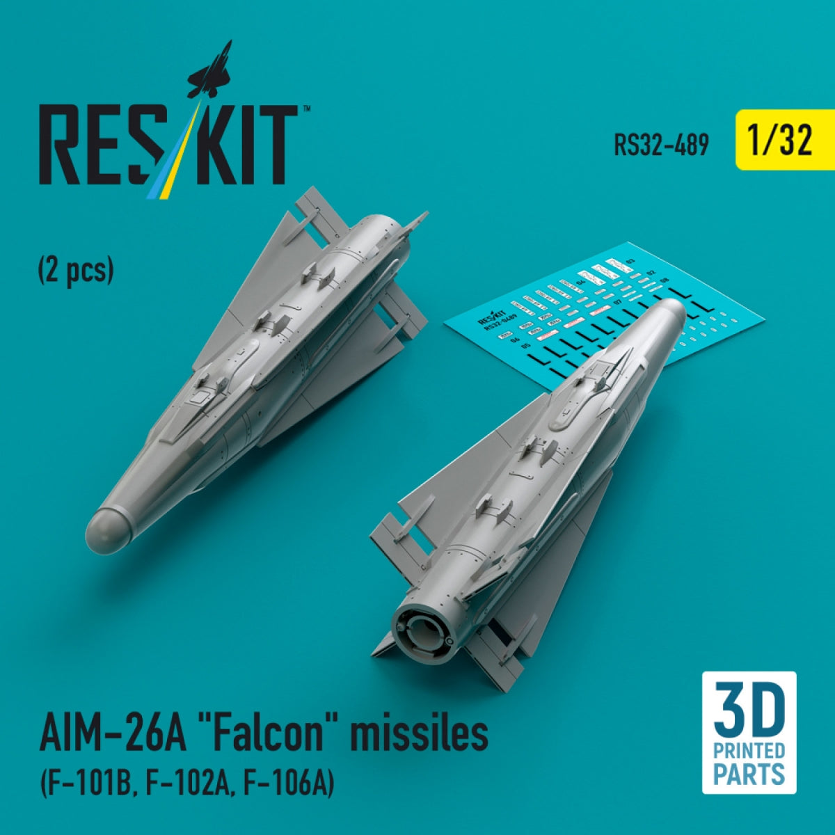RESKIT RS32-0489 AIM-26A &amp;quot;Falcon&amp;quot; missiles (2 pcs) (3D Printed) 1/32