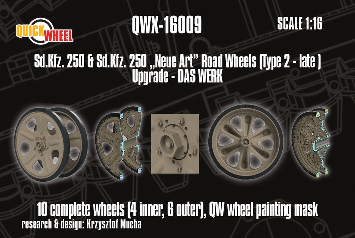 Quick Wheel QWX-16009 Sd.Kfz. 250 & "Neue Art" - Wheels Road Tread (Type 2 Late / for Das Werk Kits) 1/16