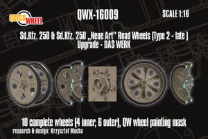 Quick Wheel QWX-16009 Sd.Kfz. 250 &amp;amp; &amp;quot;Neue Art&amp;quot; - Wheels Road Tread (Type 2 Late / for Das Werk Kits) 1/16