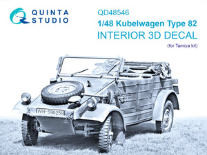Quinta Studio QD48546 Kubelwagen Type 82 3D-Printed &amp;amp; coloured Interior on decal paper (Tamiya) 1/48