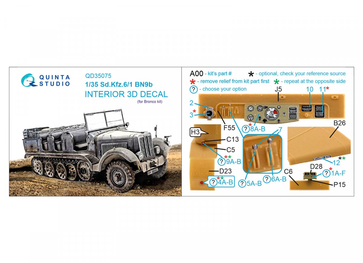 Quinta Studio QD35075 Sd.Kfz.6-1 BN9b 3D-Printed &amp;amp; coloured Interior on decal paper (Bronco) 1/35 – zdjęcie 2