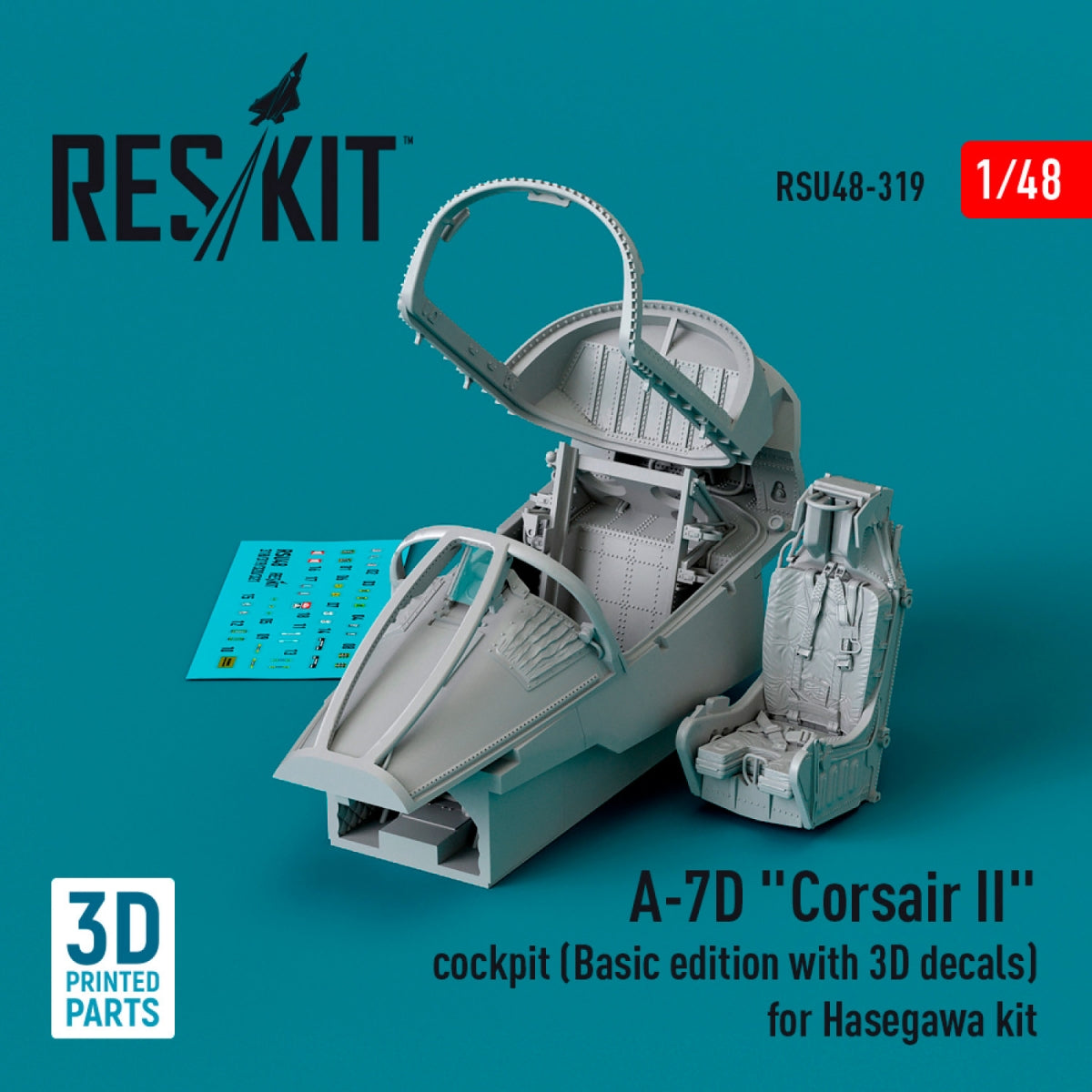 RESKIT RSU48-0319 Cockpit A-7D « Corsair II » (Édition de base avec décalcomanies 3D) pour maquette Hasegawa (Impression 3D) 1/48