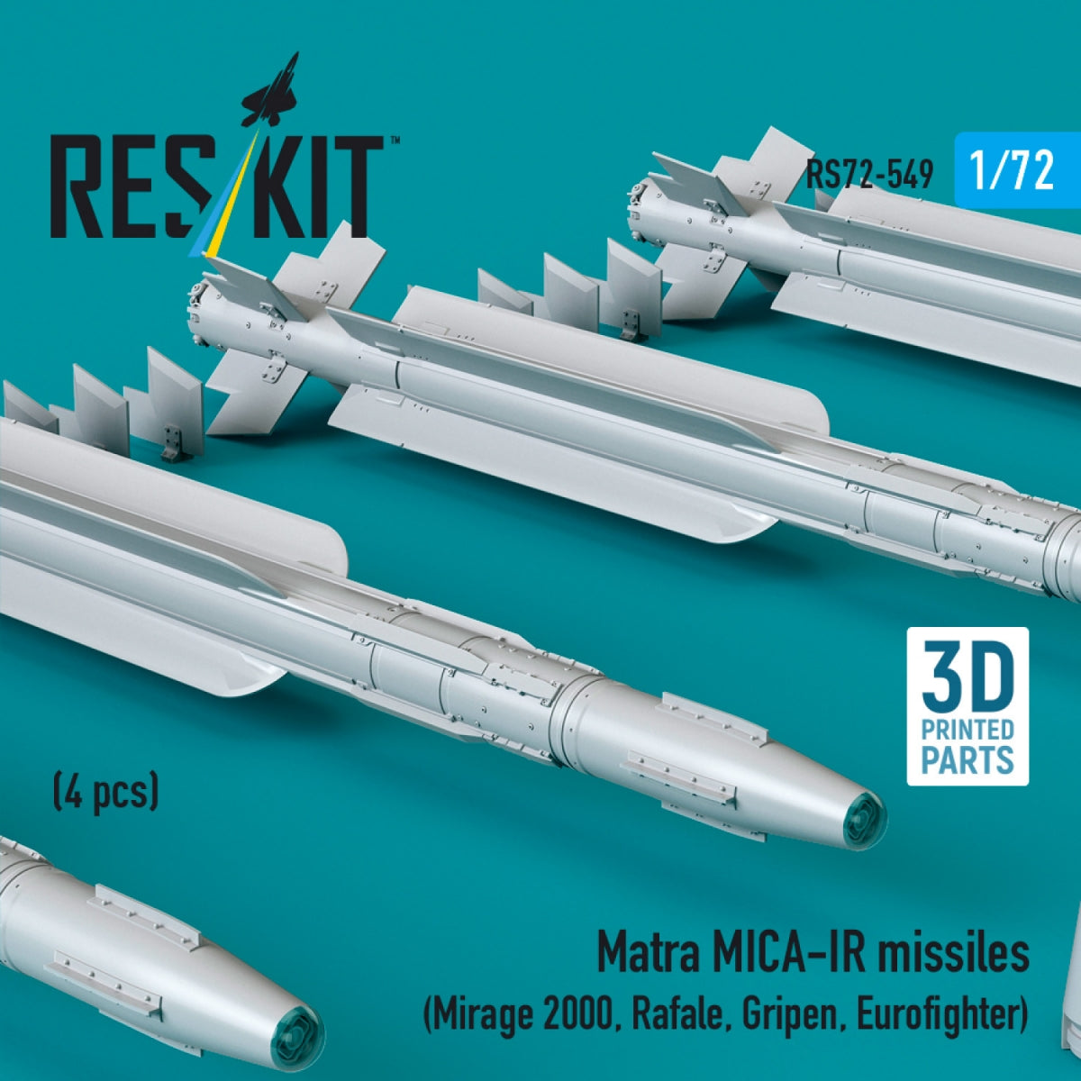 RESKIT RS72-0549 Matra MICA-IR missiles (4 pcs) (3D Printed) 1/72