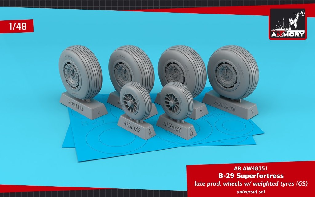 Armory Models AW48351 B-29 Superfortress late production wheels w/ weighted tyres (GS) 1/48