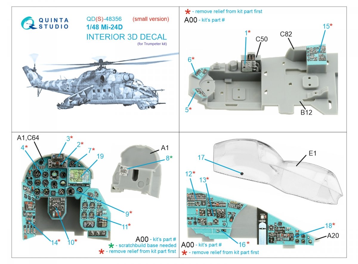 Quinta Studio QDS-48356 Mi-24D 3D-Printed &amp;amp; coloured Interior on decal paper (Trumpeter) (Small version) 1/48 – zdjęcie 2