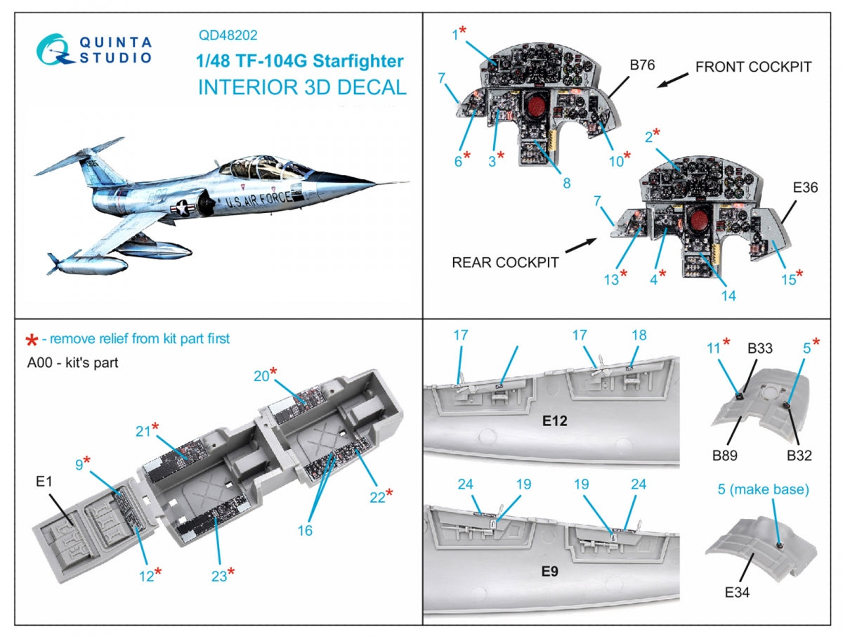 Quinta Studio QD48202 TF-104G 3D-Printed coloured Interior on decal paper (Kinetic) 1/48 – zdjęcie 2