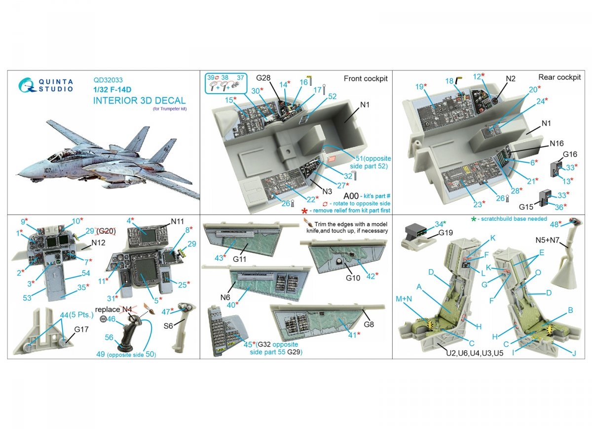 Quinta Studio QD32033 F-14D 3D-Printed &amp;amp; coloured Interior on decal paper ( Trumpeter ) 1/32 – zdjęcie 2