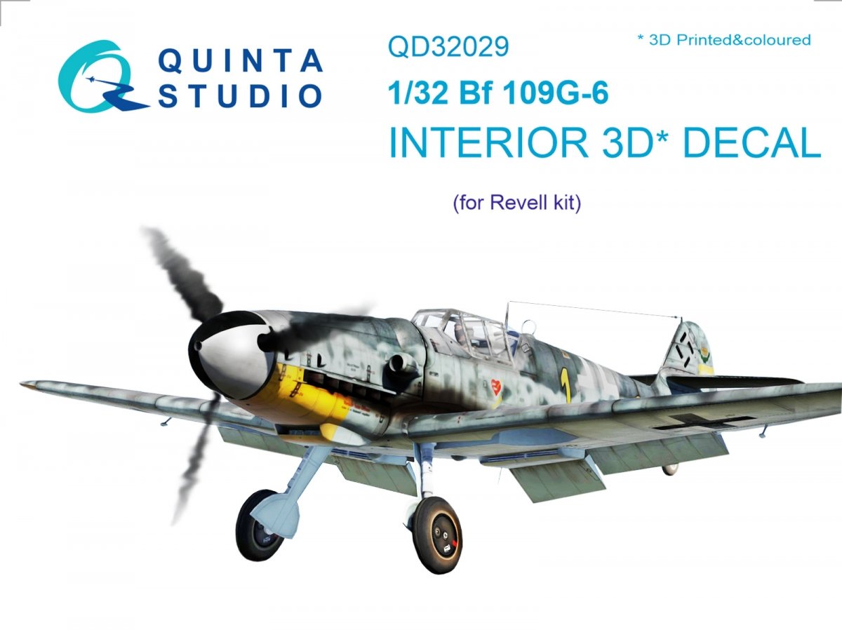 Quinta Studio QD32029 Bf 109G-6 3D-Printed &amp;amp; colored Interior on decal paper (for Revell kit) 1/32
