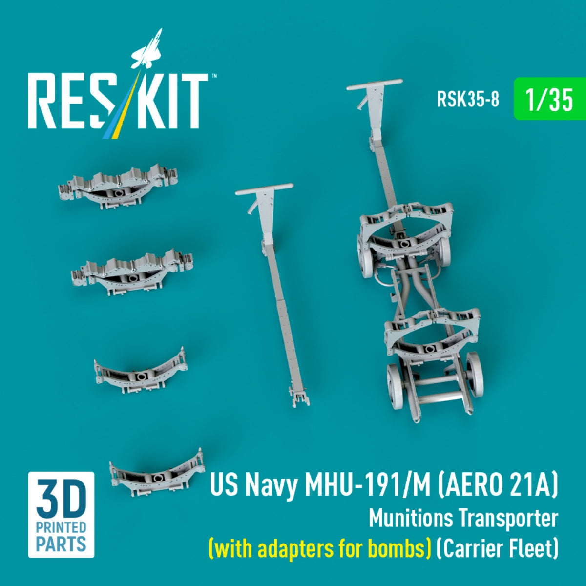 RESKIT RSK35-0008 US NAVY MHU-191/M (AERO 21A) Munitions Transporter (with adapters for bombs) (Carrier Fleet) (3D Printed model kit) 1/35 – image 3