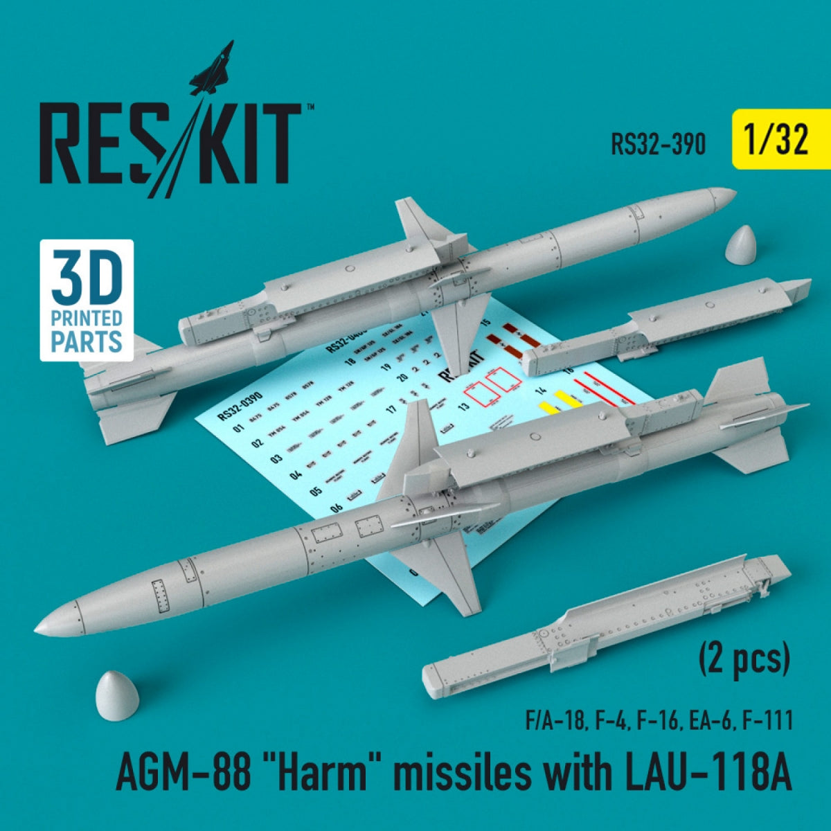 RESKIT RS32-0390 AGM-88 "HARM" MISSILES WITH LAU-118A (2 PCS) (F/A-18, F-4, F-16, EA-6, F-111) 1/32