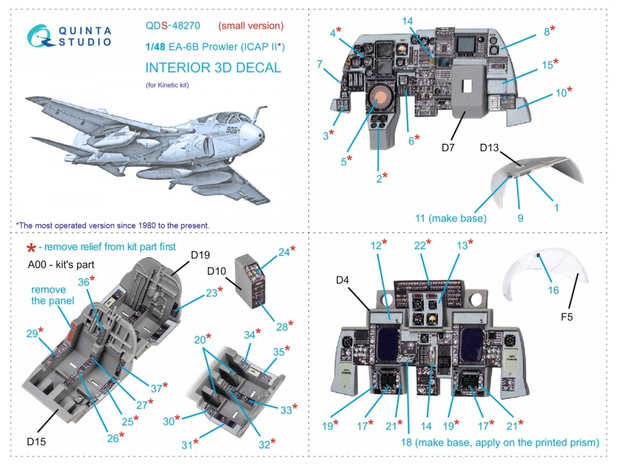 Quinta Studio QDS-48270 EA-6B Prowler (ICAP II) 3D-Printed &amp;amp; colored Interior on decal paper (Kinetic) (Small version) 1/48 – image 2