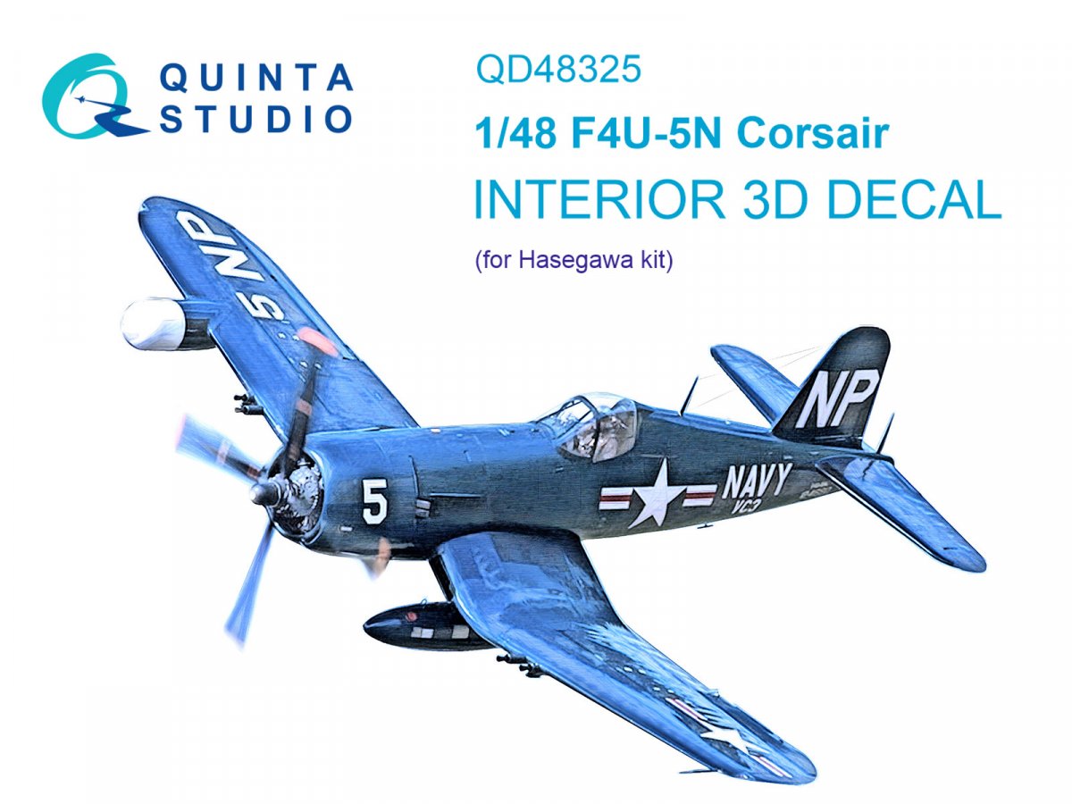 Quinta Studio QD48325 F4U-5N 3D-Printed &amp;amp; coloured Interior on decal paper (Hasegawa) 1/48