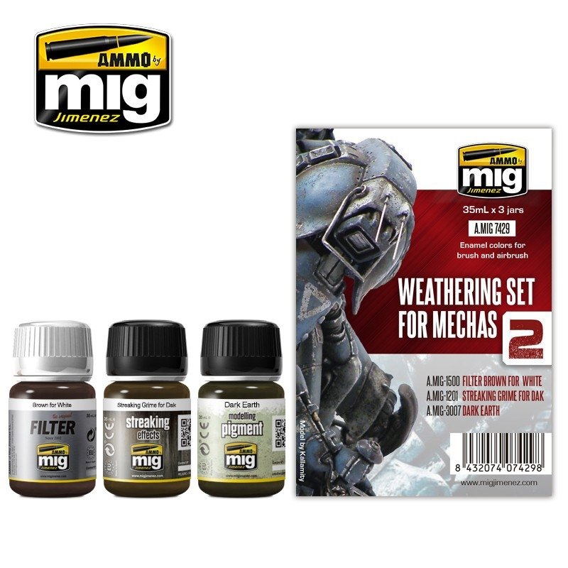 AMMO of Mig Jimenez 7429 WEATHERING SET FOR MECHAS 3x35 ml