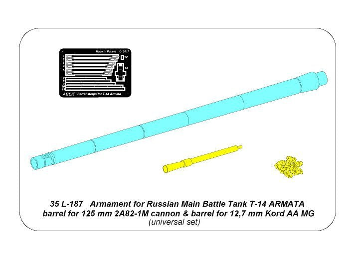Aber 35 L-187 Armament for Russian Main Battle Tank T-14 ARMATA barrel for 125 mm 2A82-1M cannon &amp;amp; barrel for 12.7 mm Kord AA MG 1/35 – image 20