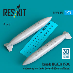 RESKIT RSU72-0294 Tornado IDS/ECR 1500L underwing fuel tanks (welded) (German/Italian) (2 pcs) (3D Printed) 1/72