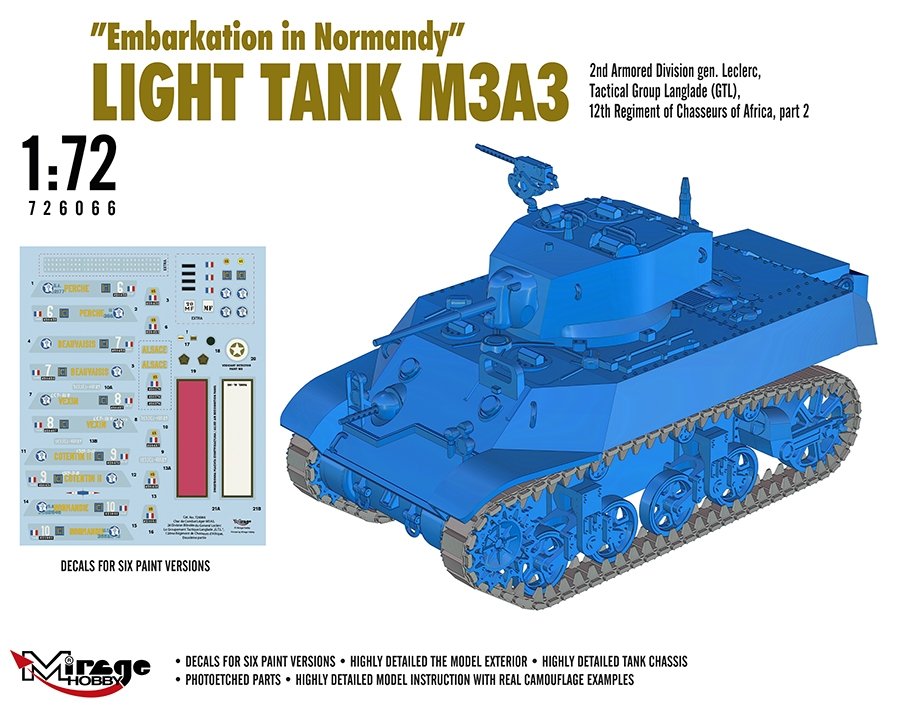 Mirage-Hobby 726066 &amp;quot;Le Débarquement de Normandie&amp;quot; Light Tank M3A3. 2nd ADgen. Leclerc,GTL,12th Regiment of Chasseurs of Africa, part 2 1/72 – zdjęcie 3